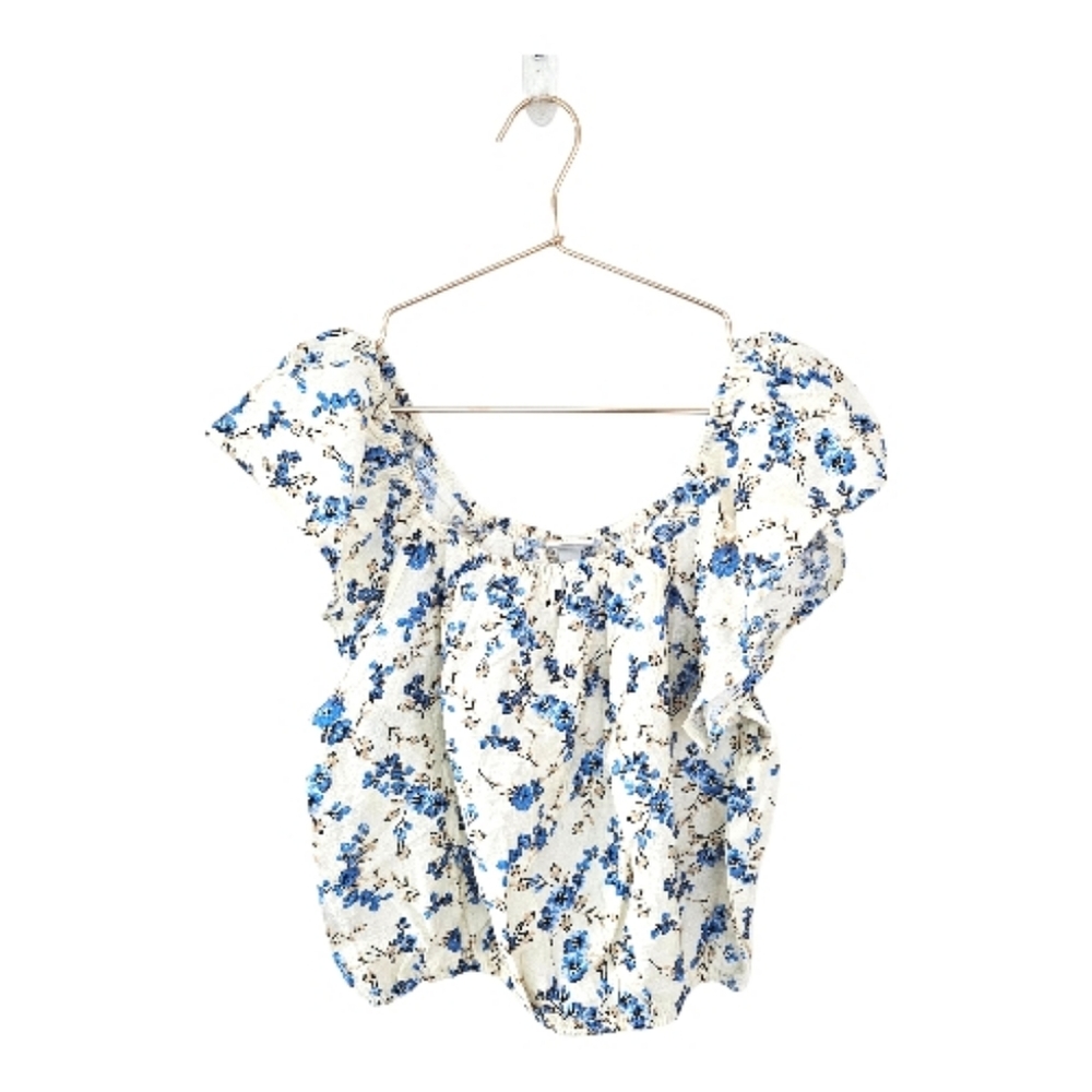 A New Day Floral Flutter Sleeve Crop Top Small NWT